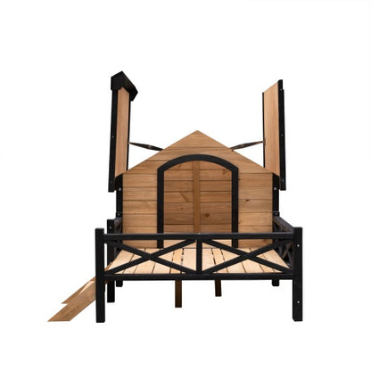 Outdoor Cabin Style Wooden Kennel with Porch