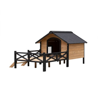 Outdoor Cabin Style Wooden Kennel with Porch