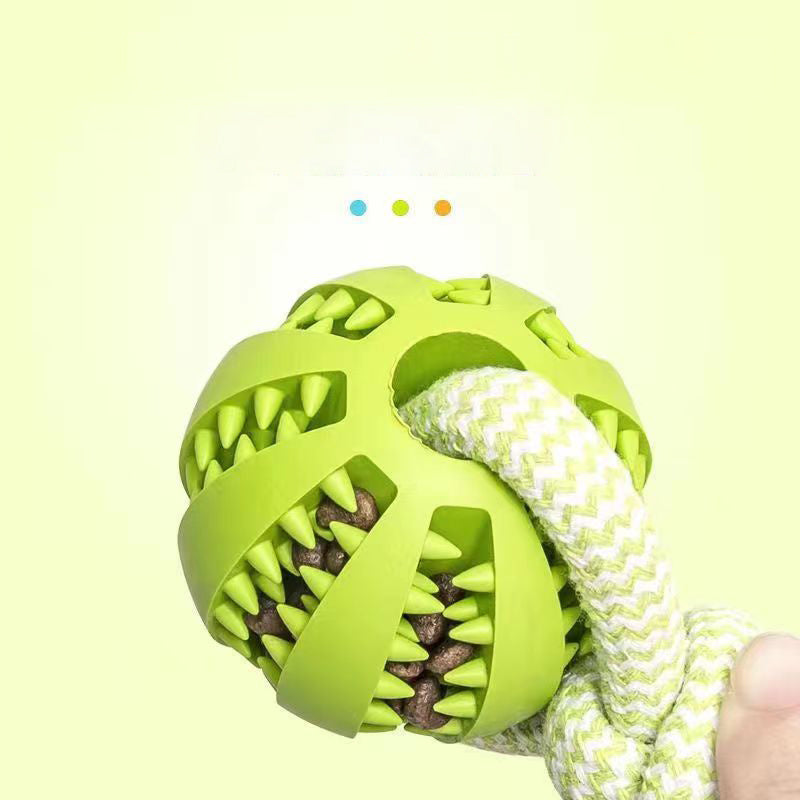 Interactive Dog Toy - Treat Dispensing Rubber Ball with Hemp Rope