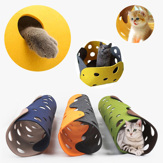 Collapsible Felt Cat Tunnel – Interactive Play & Cozy Nest