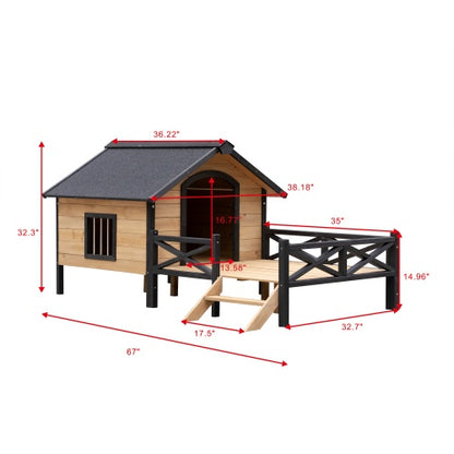 Outdoor Cabin Style Wooden Kennel with Porch