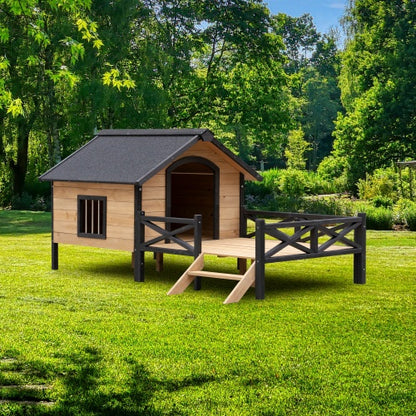 Outdoor Cabin Style Wooden Kennel with Porch