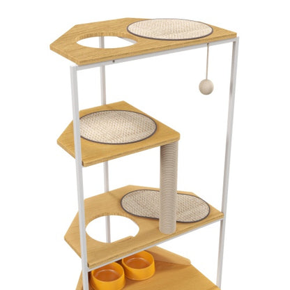 Indoor Cat Apartment with Feeding Station & Climbing Platform