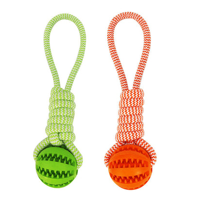 Interactive Dog Toy - Treat Dispensing Rubber Ball with Hemp Rope