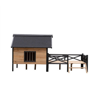 Outdoor Cabin Style Wooden Kennel with Porch