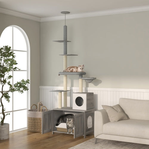 2-in-1 Cat Tree with Litter Box Enclosure