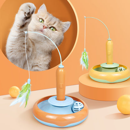 Interactive 2-in-1 Feather Cat Toy Turntable