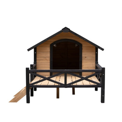 Outdoor Cabin Style Wooden Kennel with Porch