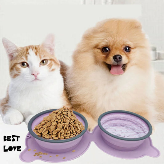 Foldable Silicone Dual Pet Food & Water Bowls