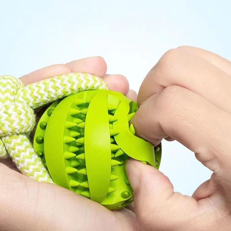 Interactive Dog Toy - Treat Dispensing Rubber Ball with Hemp Rope