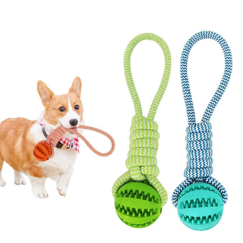 Interactive Dog Toy - Treat Dispensing Rubber Ball with Hemp Rope