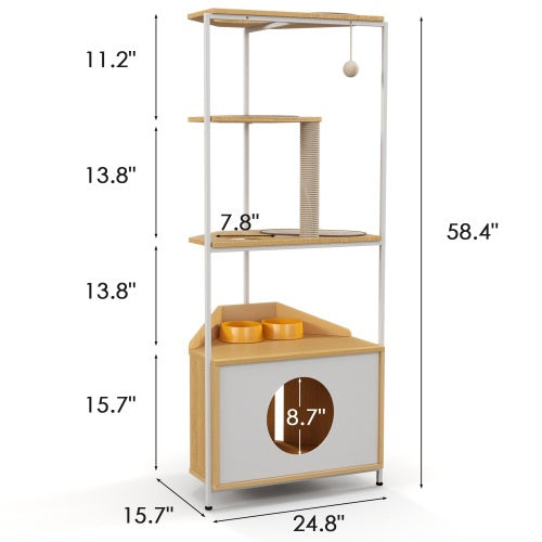 Indoor Cat Apartment with Feeding Station & Climbing Platform