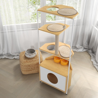 Indoor Cat Apartment with Feeding Station & Climbing Platform