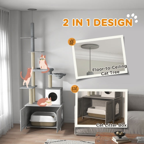 2-in-1 Cat Tree with Litter Box Enclosure