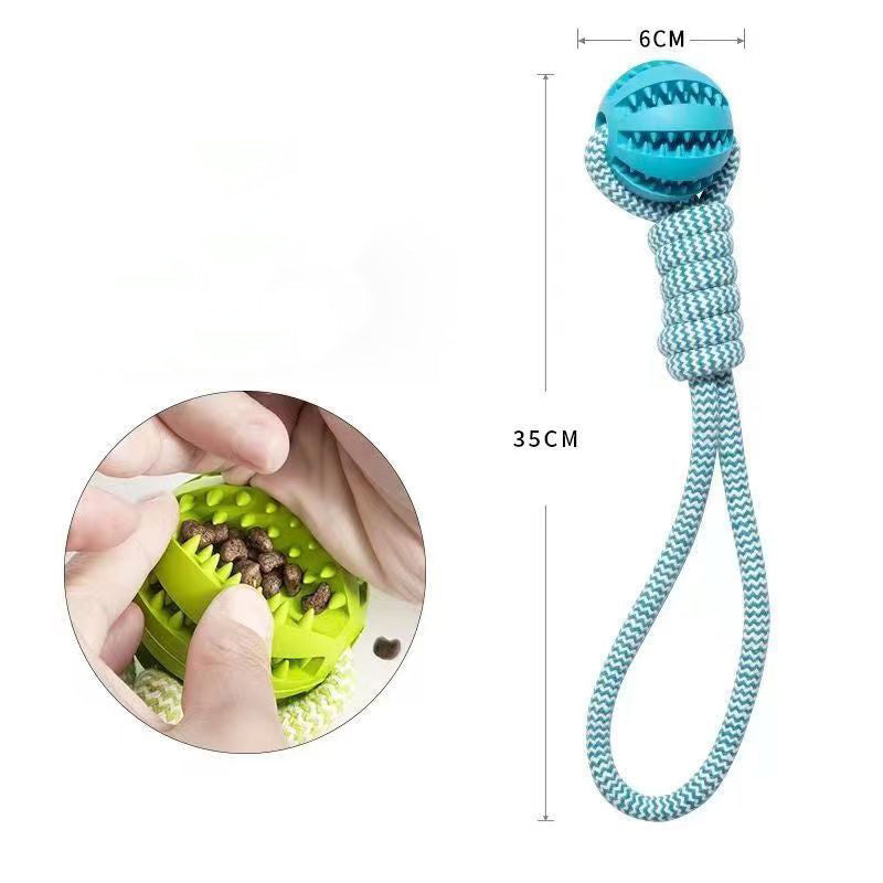 Interactive Dog Toy - Treat Dispensing Rubber Ball with Hemp Rope